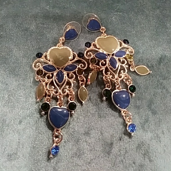 Olive and blue chandelier earrings - Picture 2 of 2